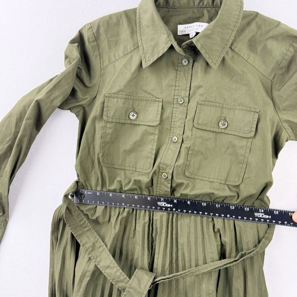 Derek Lam Collective Pleated Green Midi Shirt Dress Size 0 Women Olive Green RTR - Picture 8 of 10